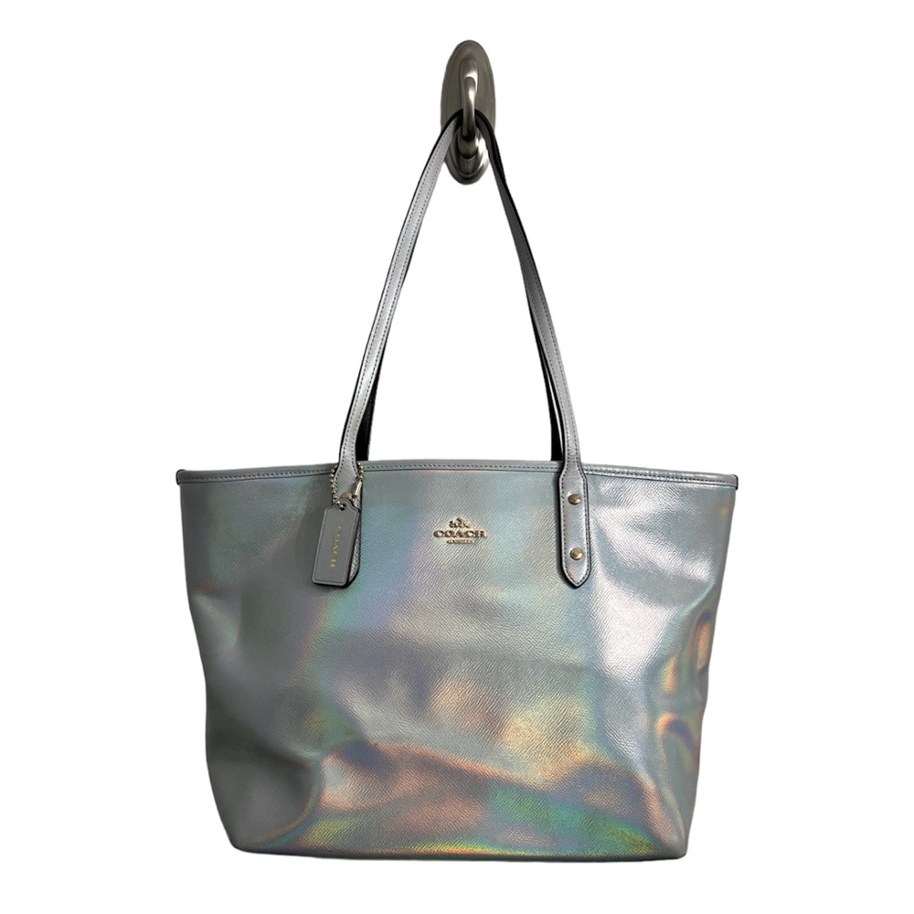 Coach Hologram City Zip Tote and Wallet Iridescent Leather Silver